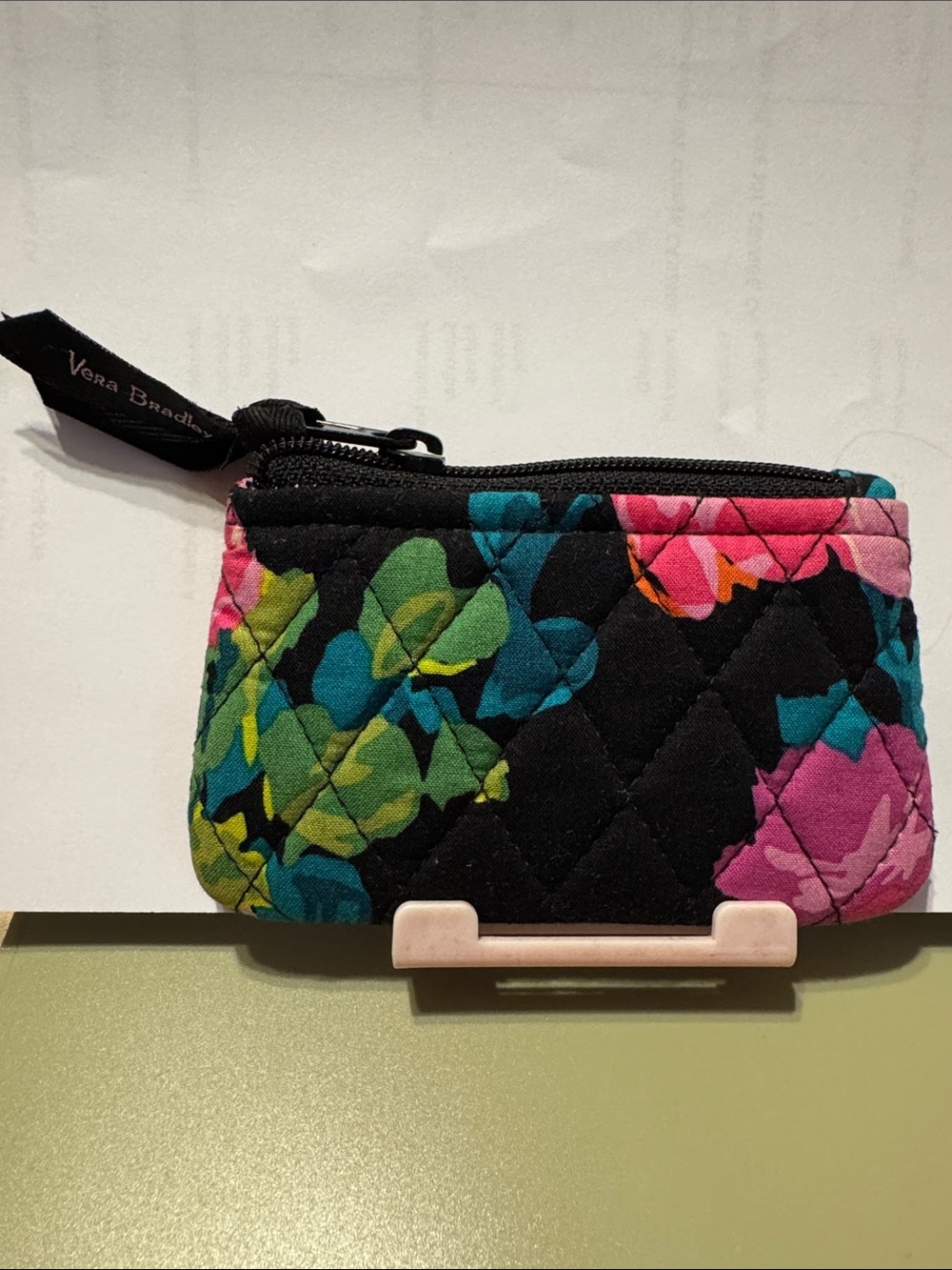 Vera Bradley Pink, Teal & Black Quilted Floral Mini Cosmetic Pouch - Picture 2 of 3
